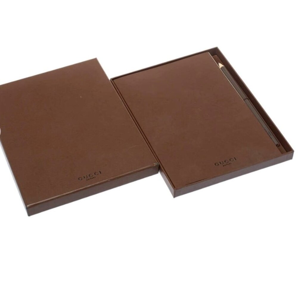 ✨NEW Designer GUCCI Guccissima Journal Notebook + Pencil Brown SET Limited Edit.